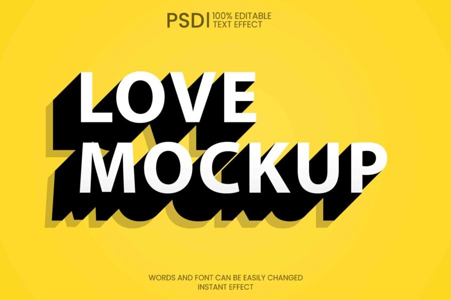 Love Mockup Simple 3d Shadow Text Effect PSD